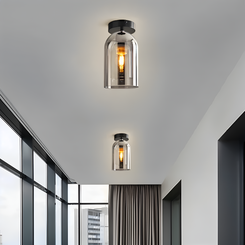 Moderne glasloftlampe i sort og guld
