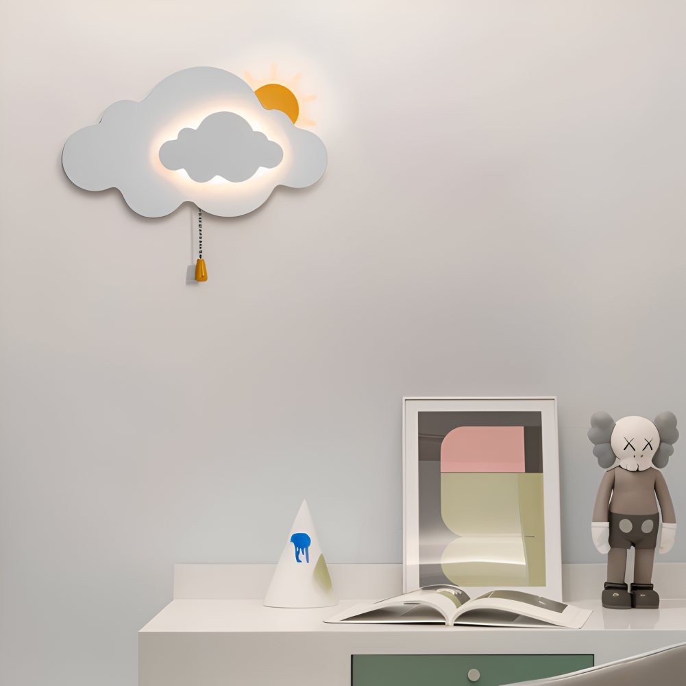 Væglampe til børneværelse med sky og sol – LED natlampe