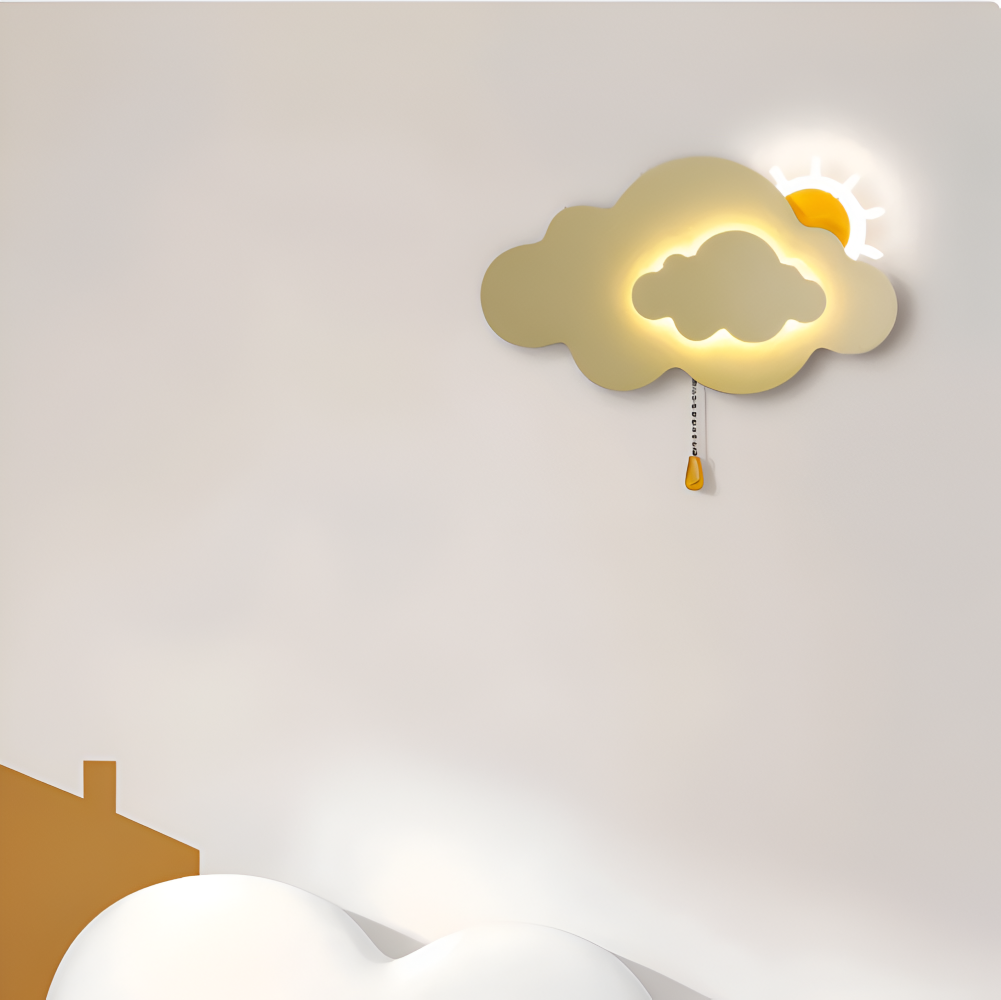 Væglampe til børneværelse med sky og sol – LED natlampe