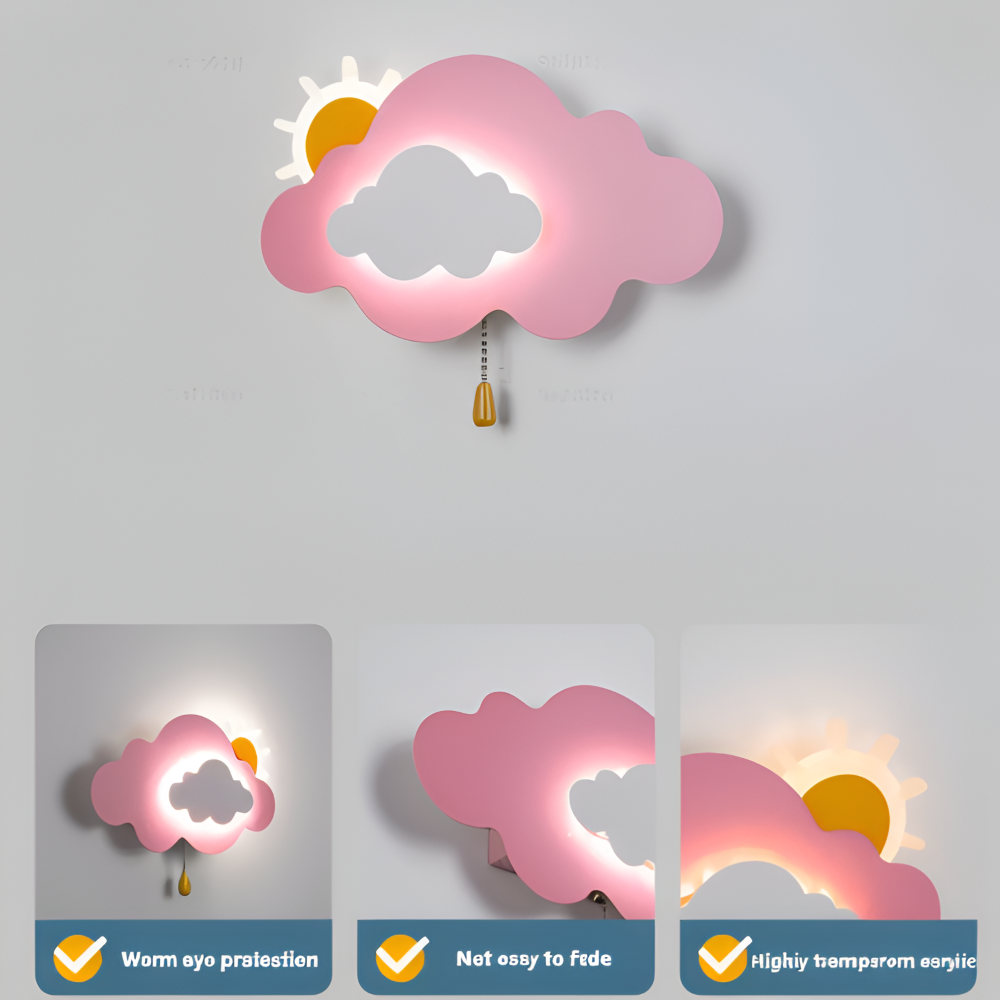 Væglampe til børneværelse med sky og sol – LED natlampe