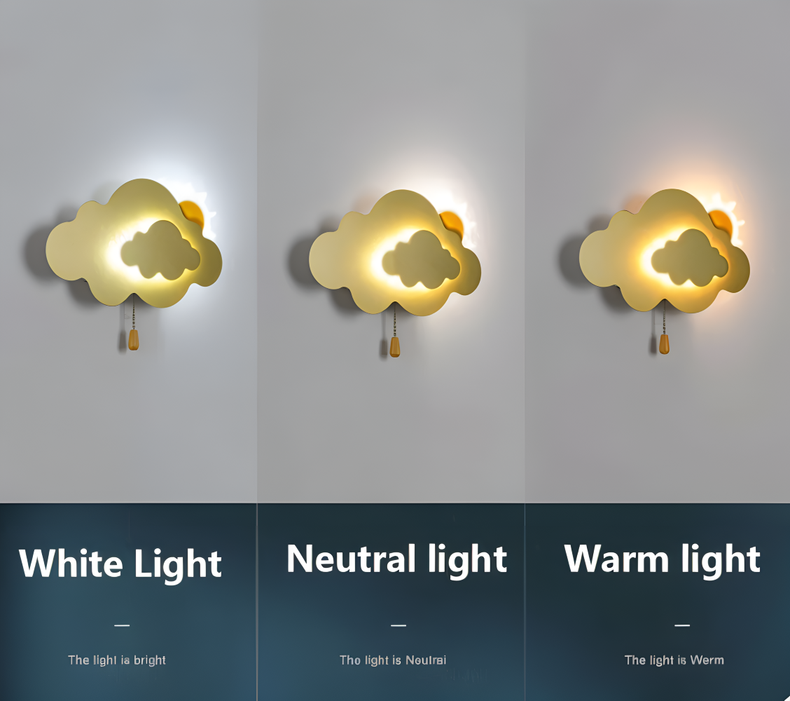 Væglampe til børneværelse med sky og sol – LED natlampe