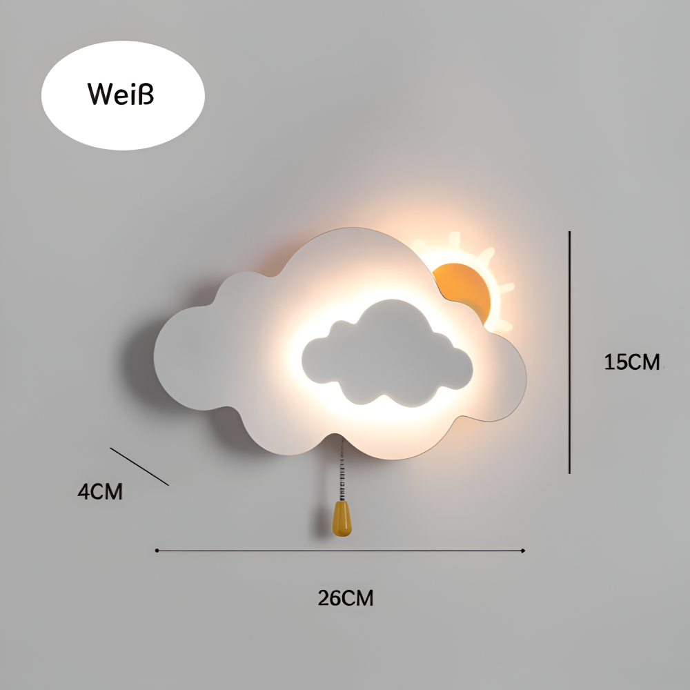 Væglampe til børneværelse med sky og sol – LED natlampe