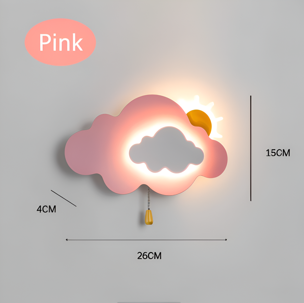 Væglampe til børneværelse med sky og sol – LED natlampe
