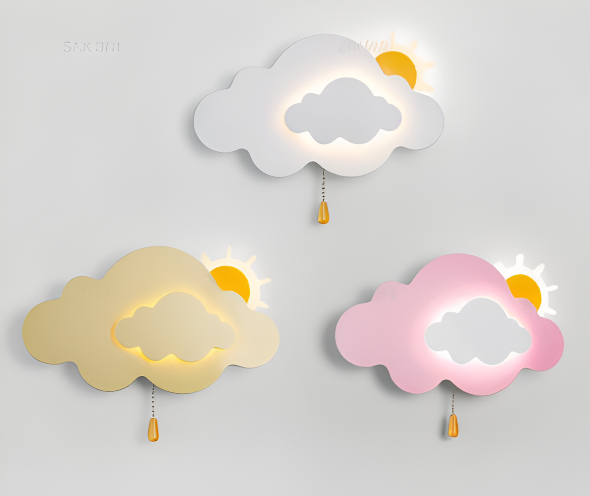 Væglampe til børneværelse med sky og sol – LED natlampe