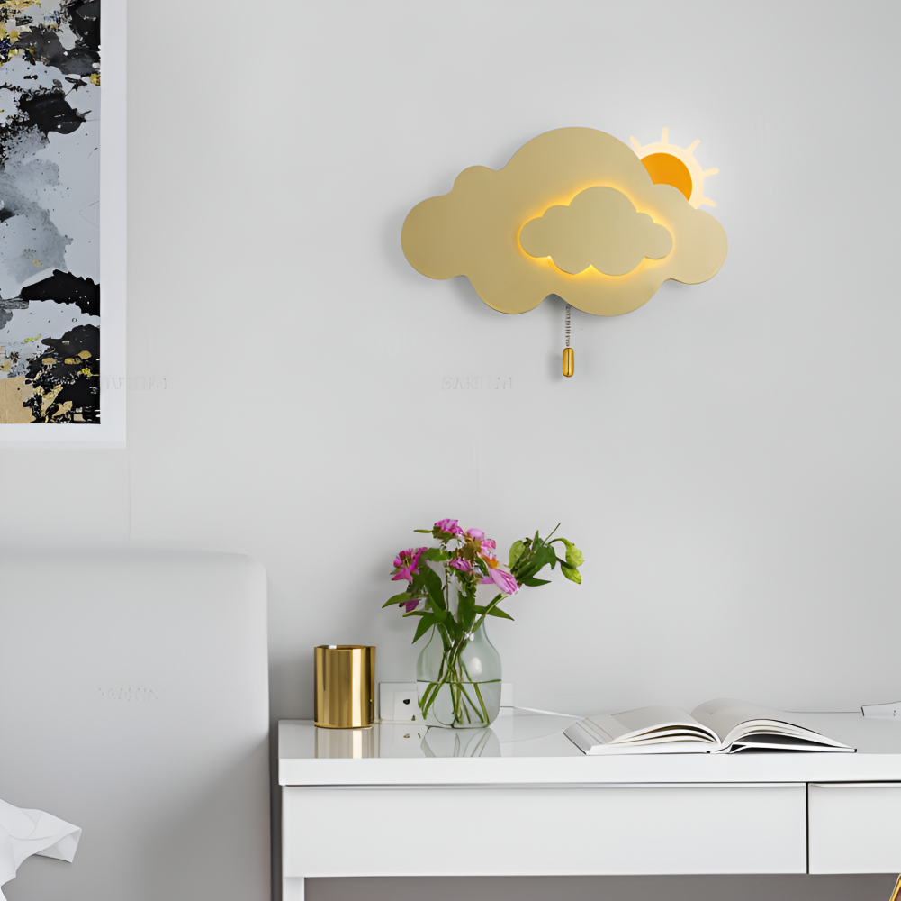 Væglampe til børneværelse med sky og sol – LED natlampe