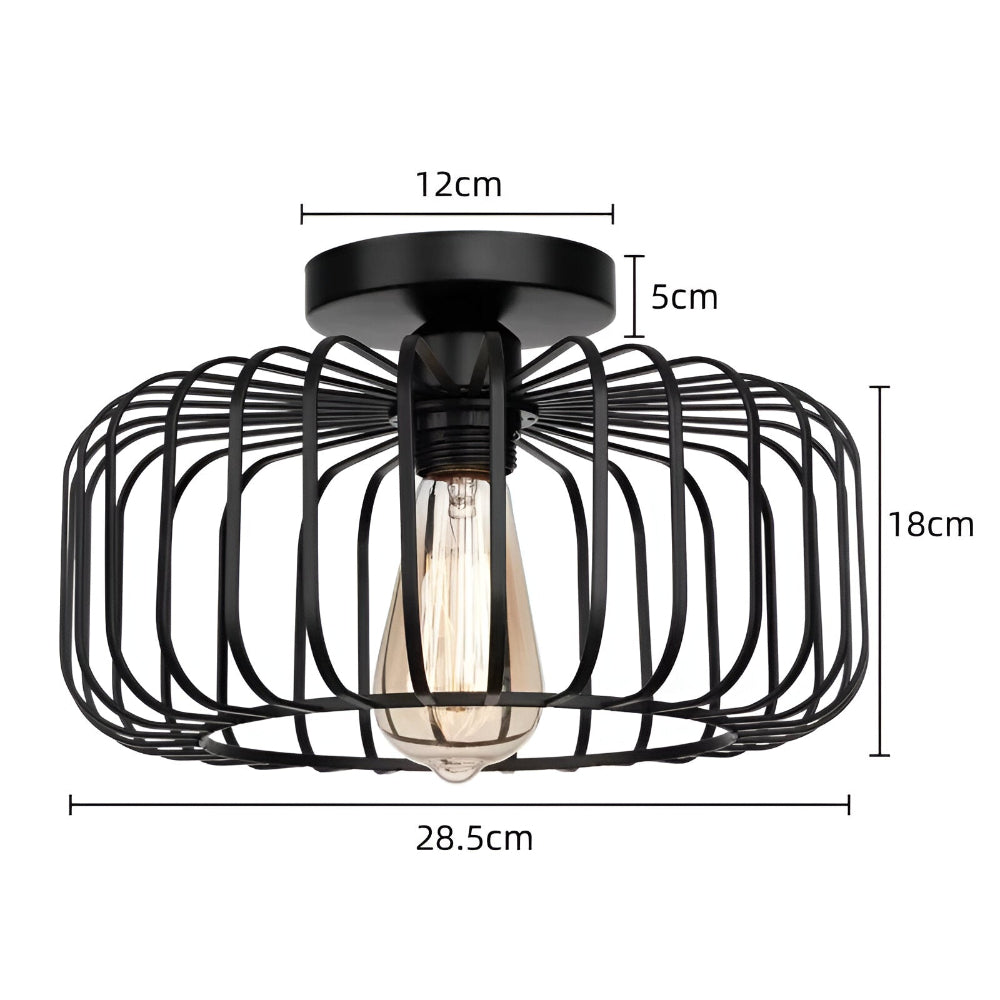 CageNova – Industriell Taklampa i Svart Metall med Burdesign
