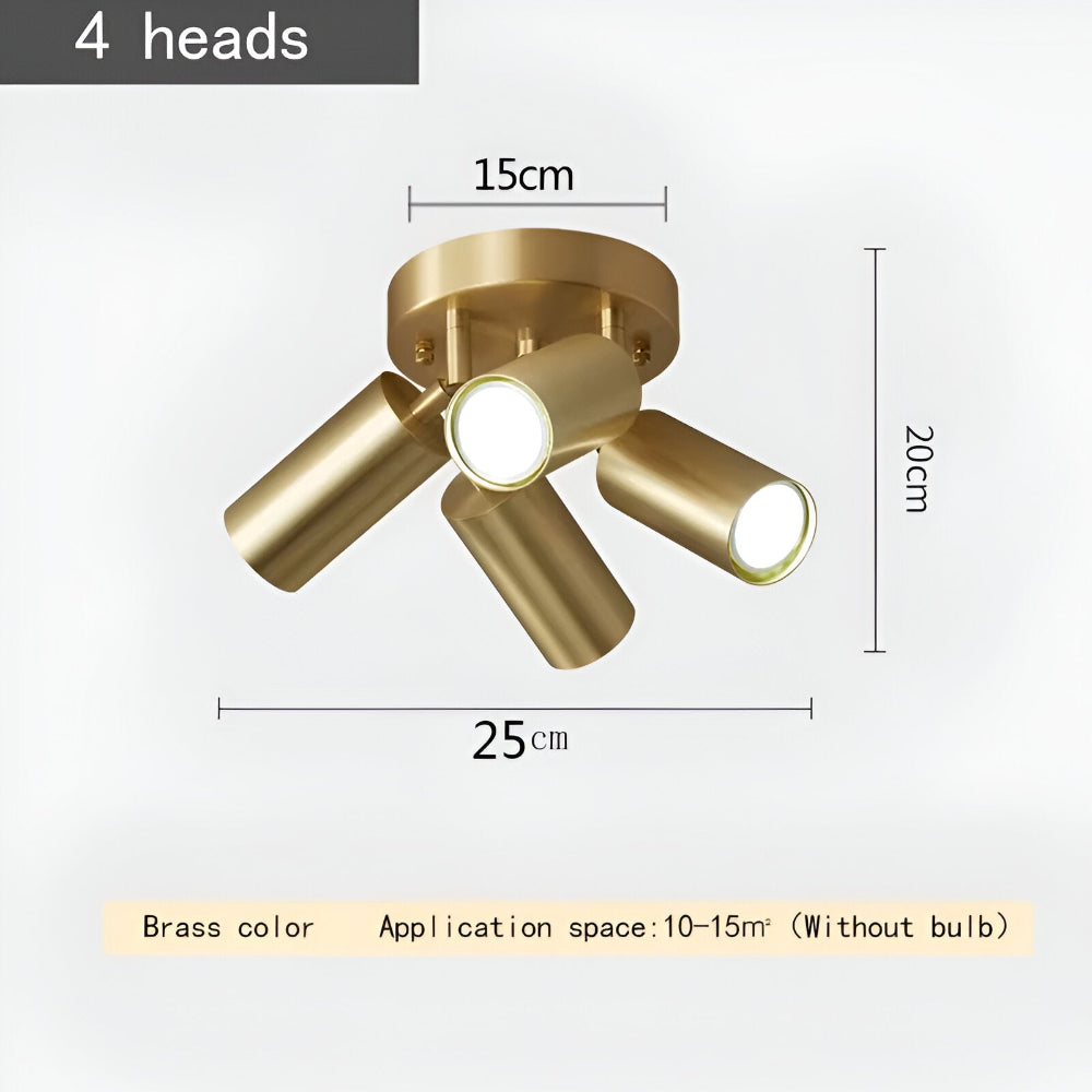 Messing loftlampe med justerbare LED spotlights