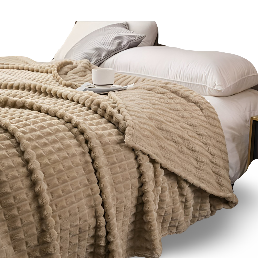 WaveLuxe Plaid – Ultra Fluffy Koralfleece Tæppe med Struktur