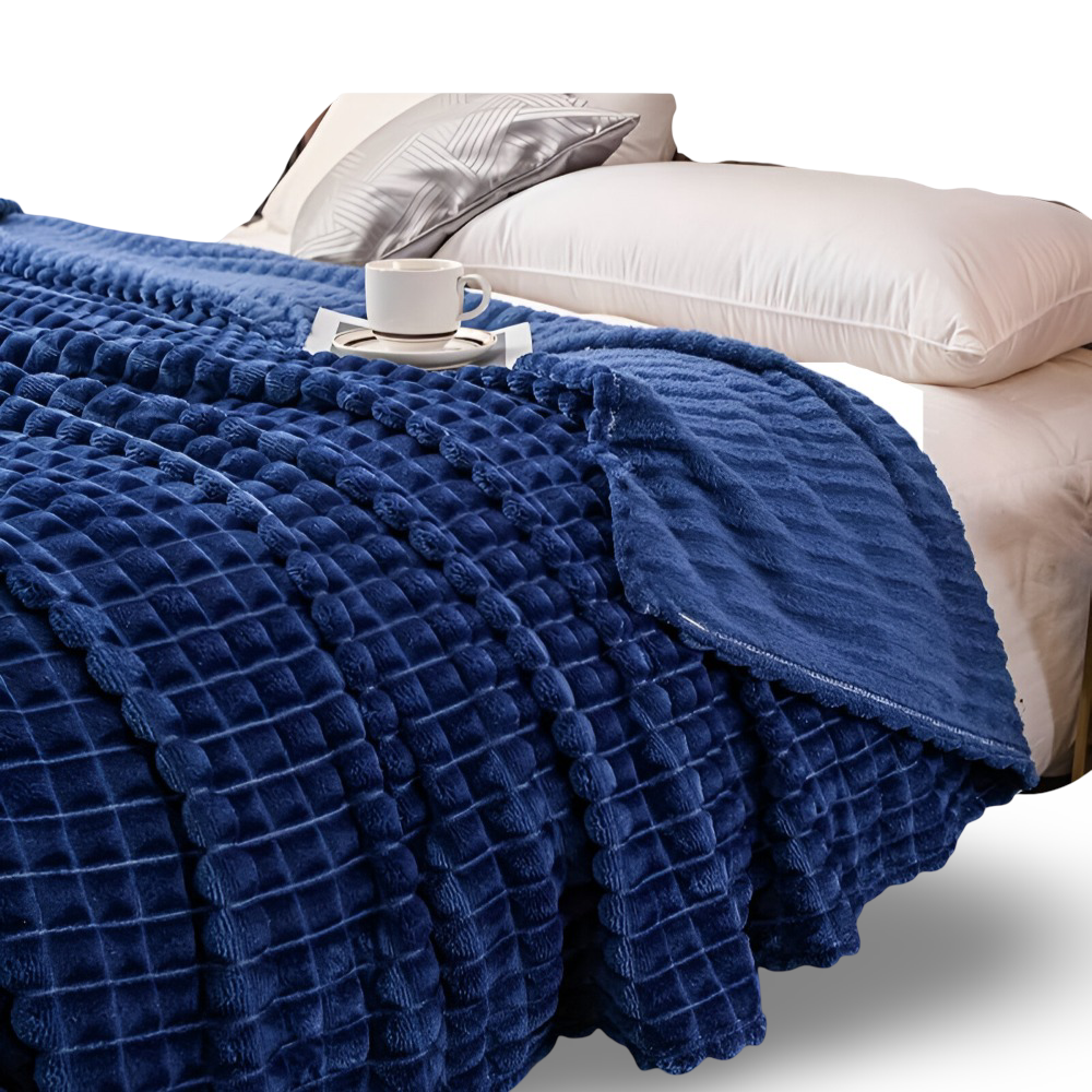WaveLuxe Plaid – Ultra Fluffy Koralfleece Tæppe med Struktur