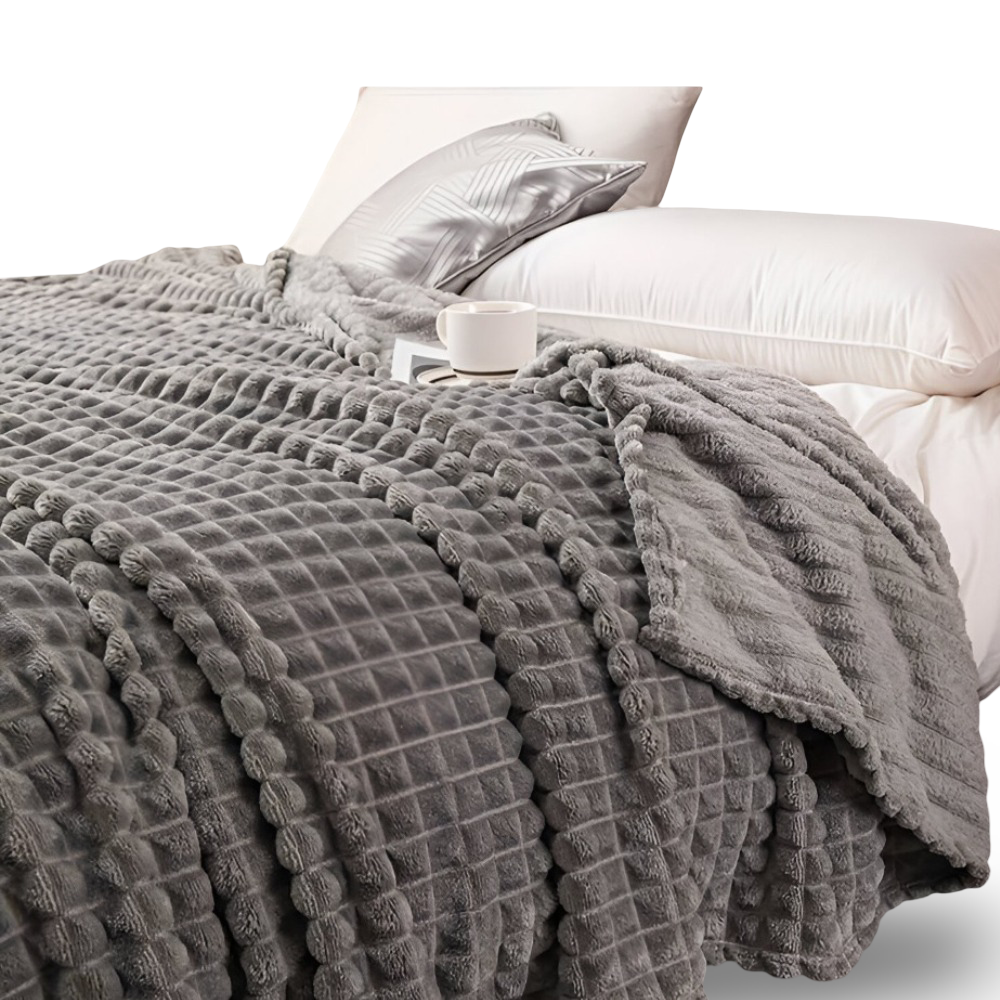 WaveLuxe Plaid – Ultra Fluffy Koralfleece Tæppe med Struktur