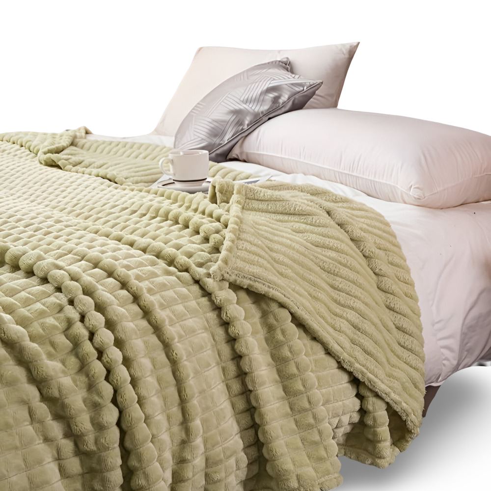 WaveLuxe Plaid – Ultra Fluffy Koralfleece Tæppe med Struktur