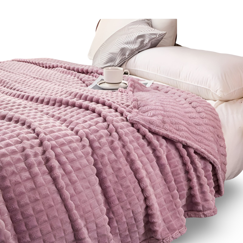 WaveLuxe Plaid – Ultra Fluffy Koralfleece Tæppe med Struktur