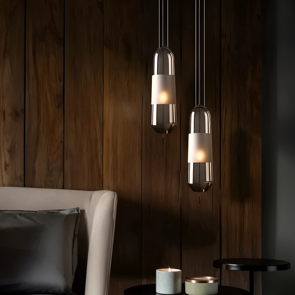Vintage glas pendel lampe med åben design til spisebord