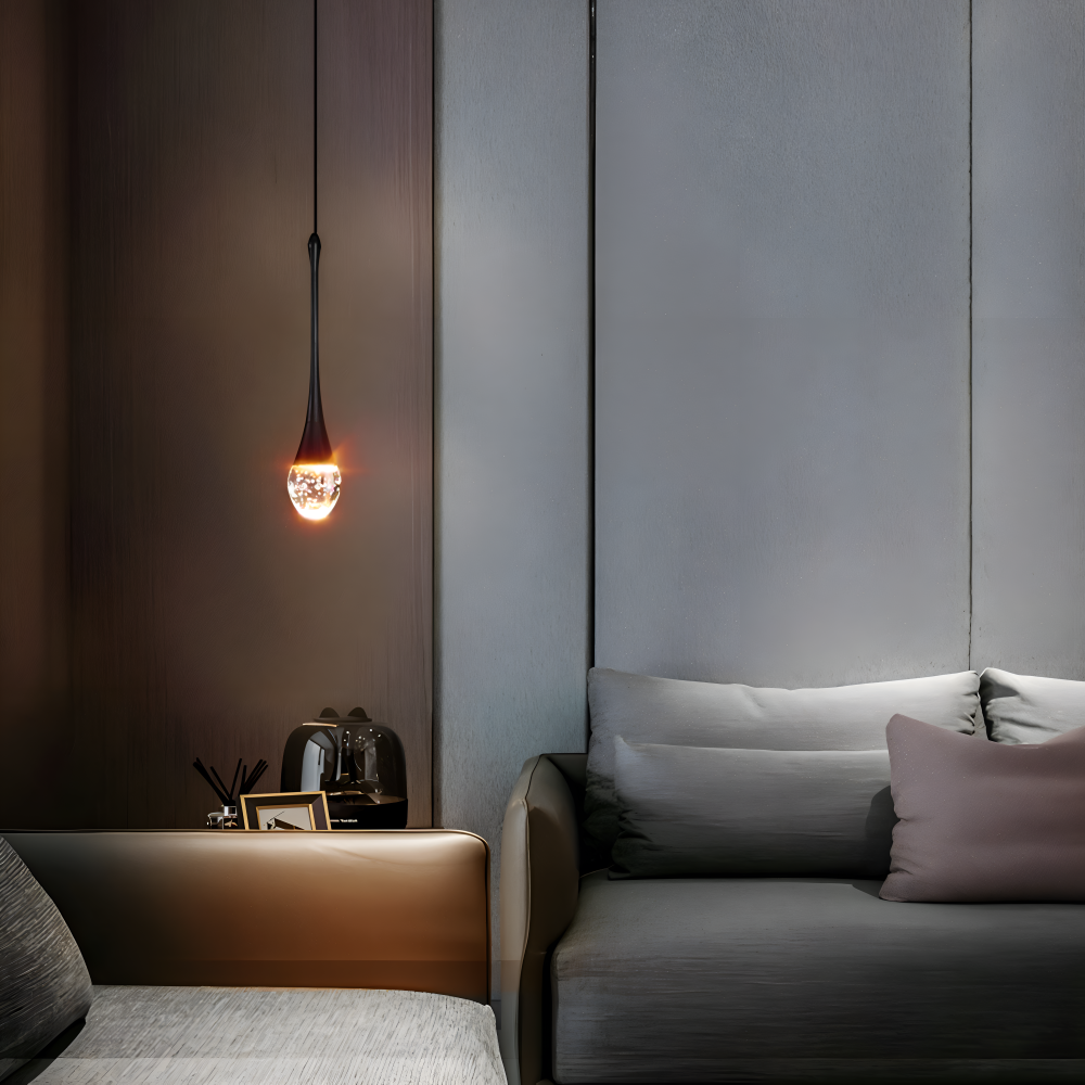 Pendellampe i glas sort & guld – krystal boble design lampe