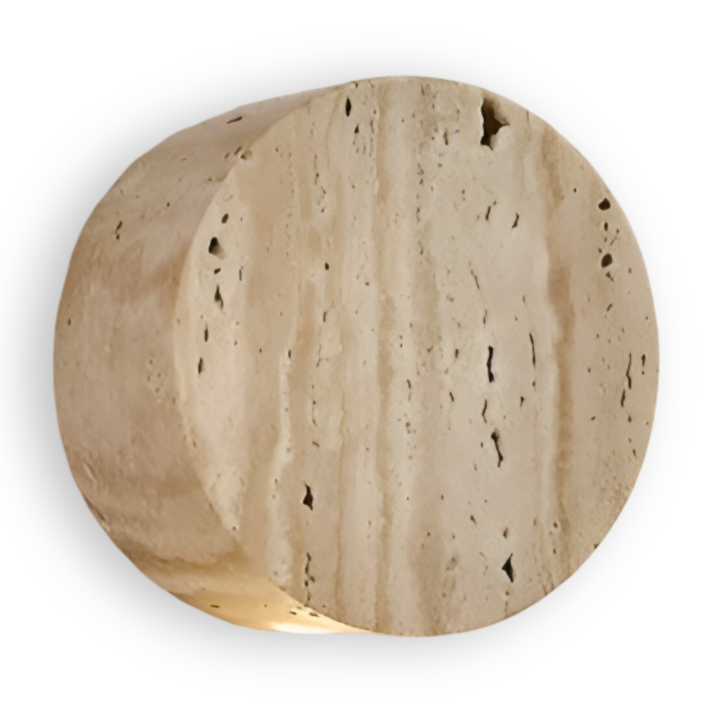 Rund væglampe i marmor – beige LED lampe i wabi sabi design