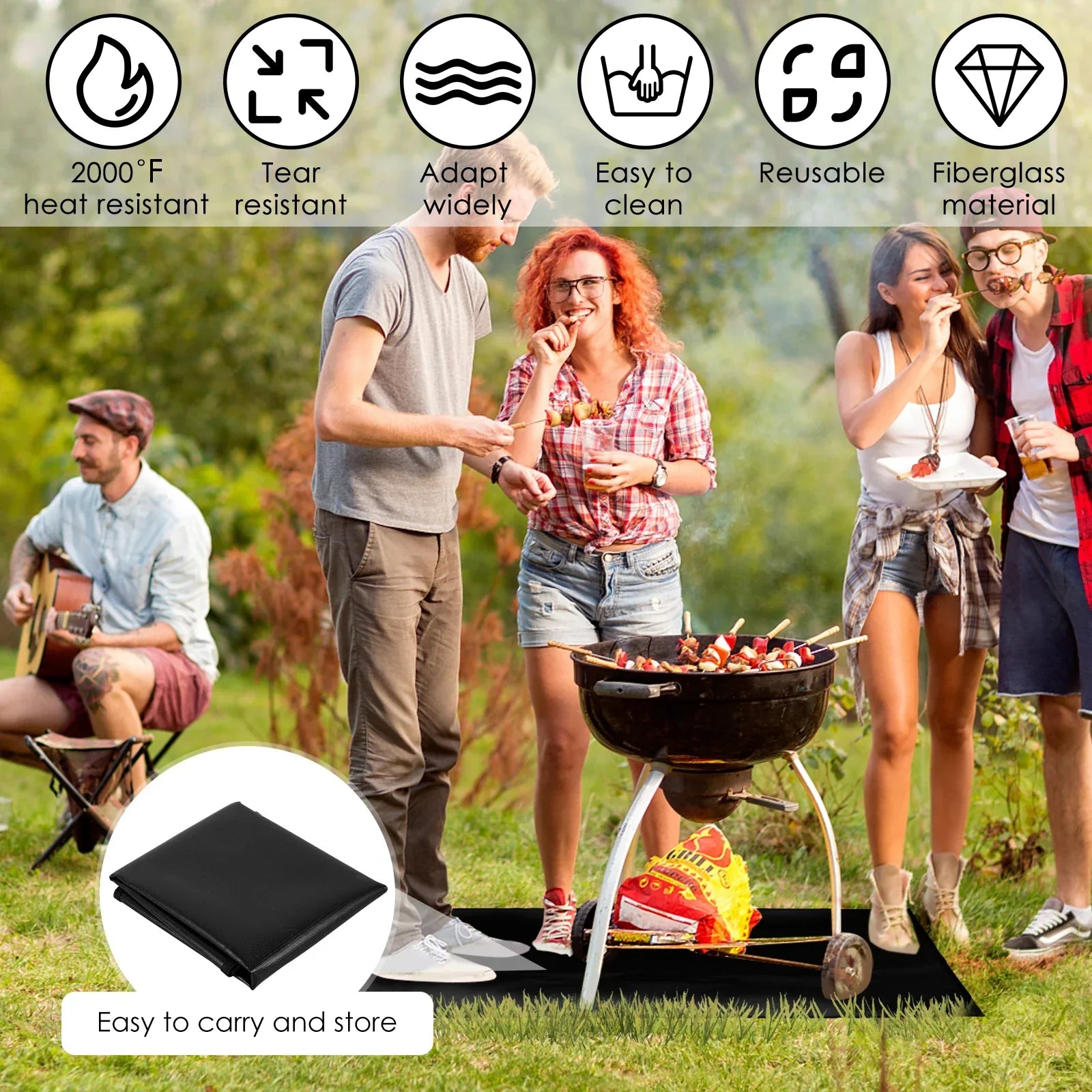 Varmebestandig grillmåtte i glasfiber – 122 × 76 cm