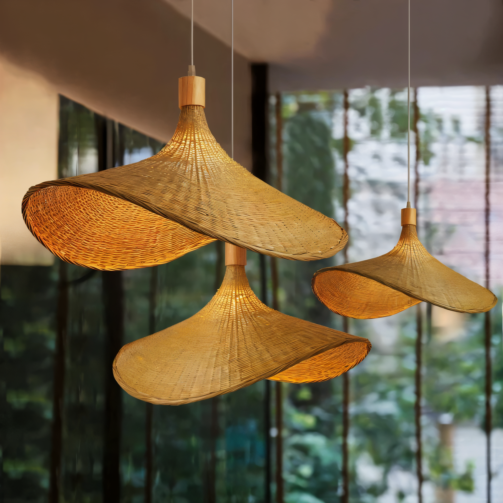 Pendellampe i bambus og rattan – håndlavet loftlampe i naturligt design