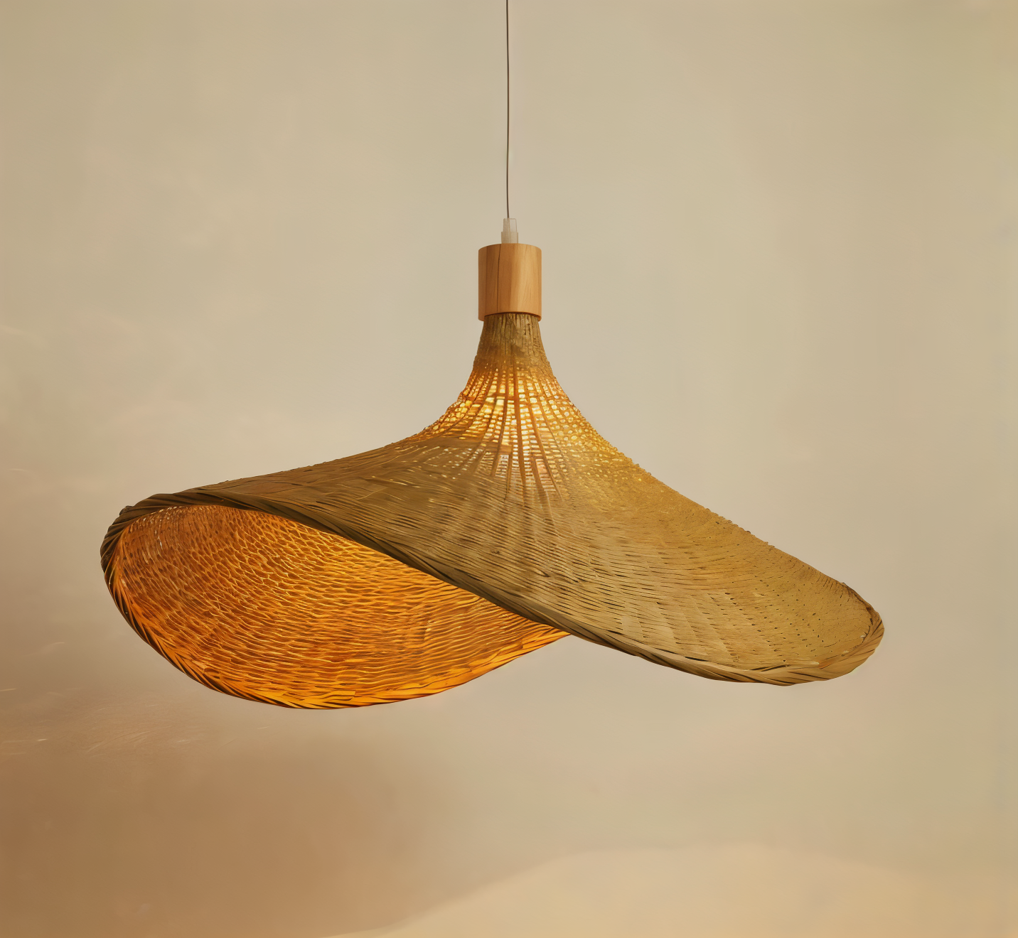 Pendellampe i bambus og rattan – håndlavet loftlampe i naturligt design