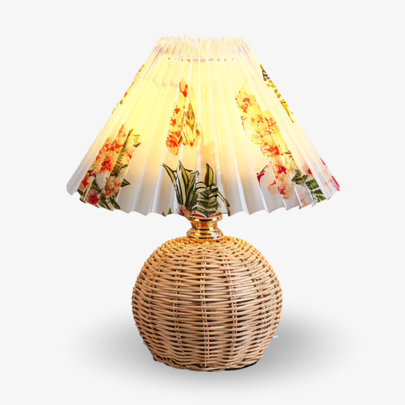 RaffiaGlow – Plisserad Bordslampa i Rotting med Retrodesign