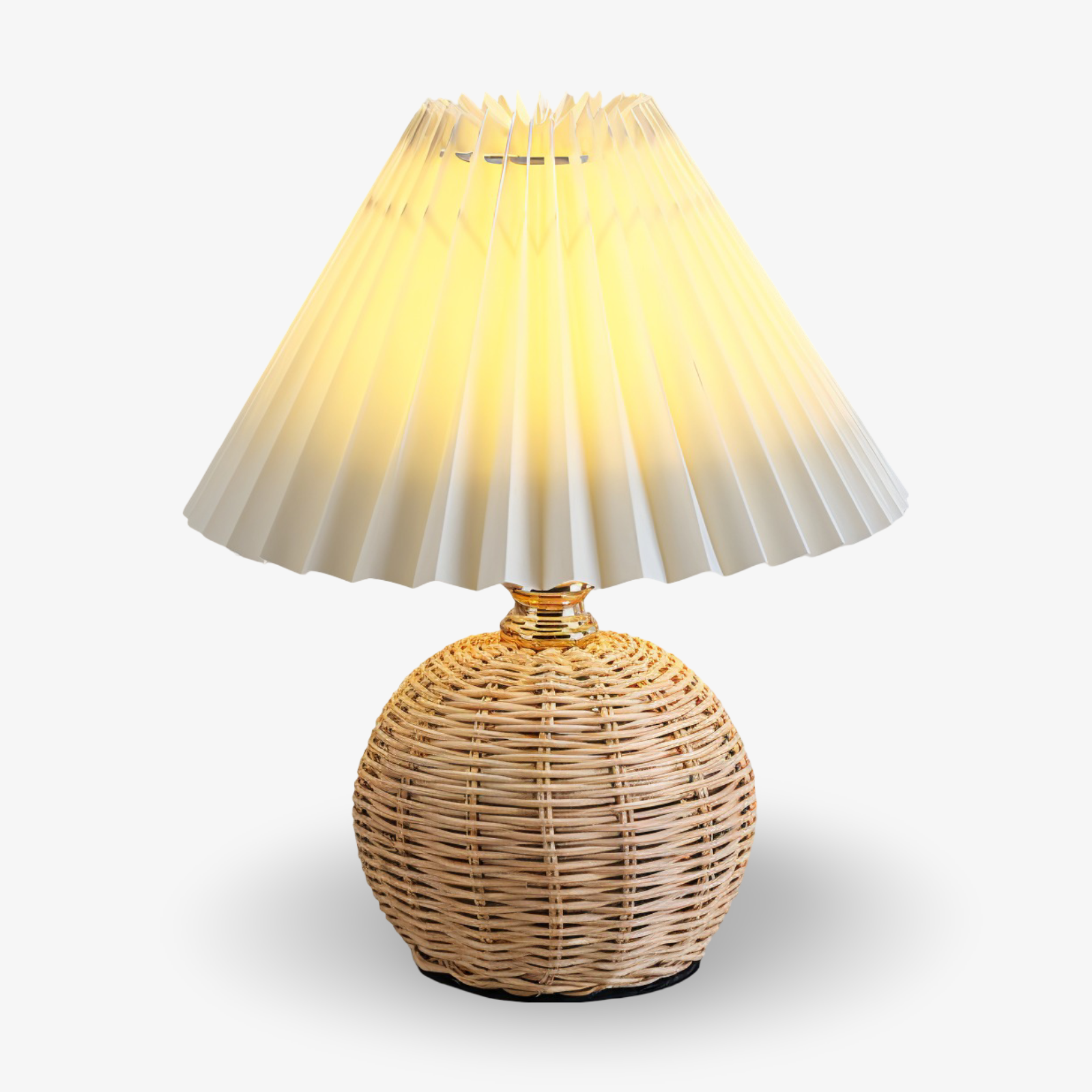 RaffiaGlow – Plisserad Bordslampa i Rotting med Retrodesign