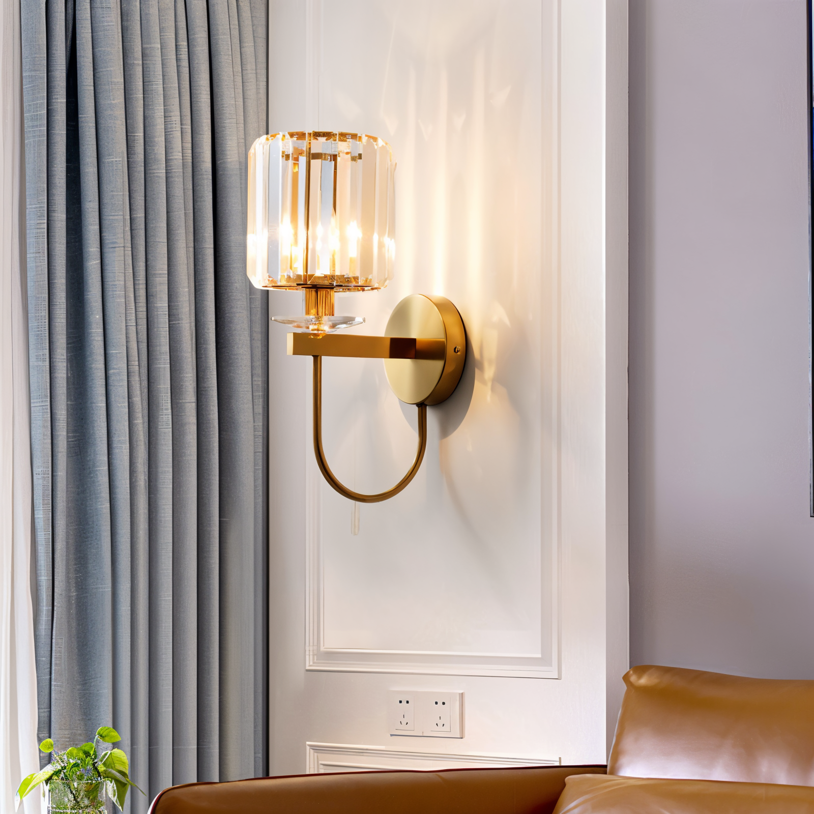 Væglampe i krystal – vintage design med cylindrisk LED lys