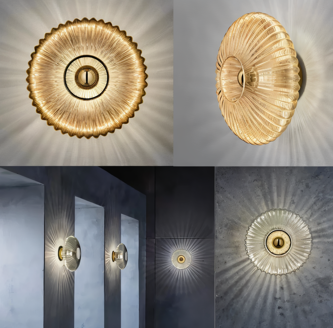 Væglampe i bølget glas – nordisk Bauhaus design med LED