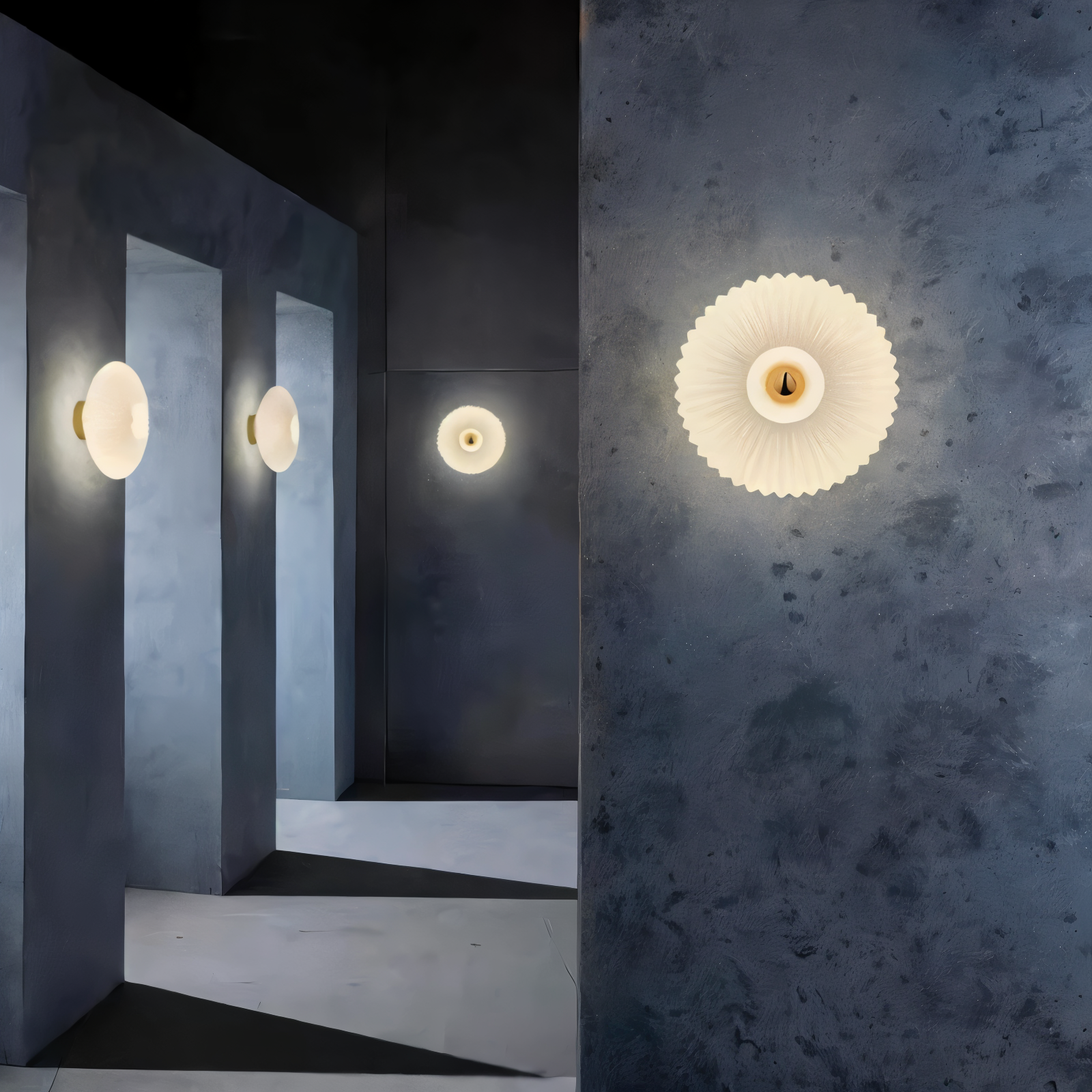 Væglampe i bølget glas – nordisk Bauhaus design med LED