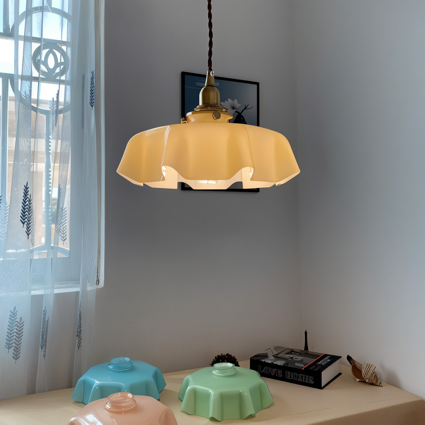 Florielle Loftlampe – Retro Loftlampe i Blomsterformet Cremefarvet Glasdesign