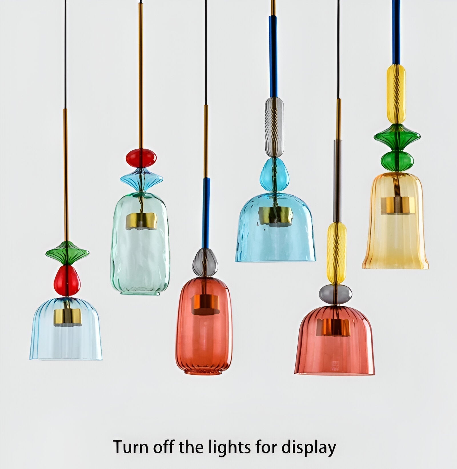 Farverig glas pendellampe – nordisk macaron design med dæmpbar LED