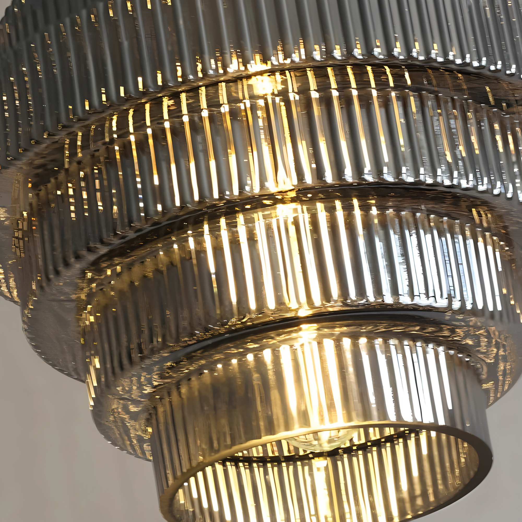 Pendellampe i glas og messing – retro lampe med lagdelt design