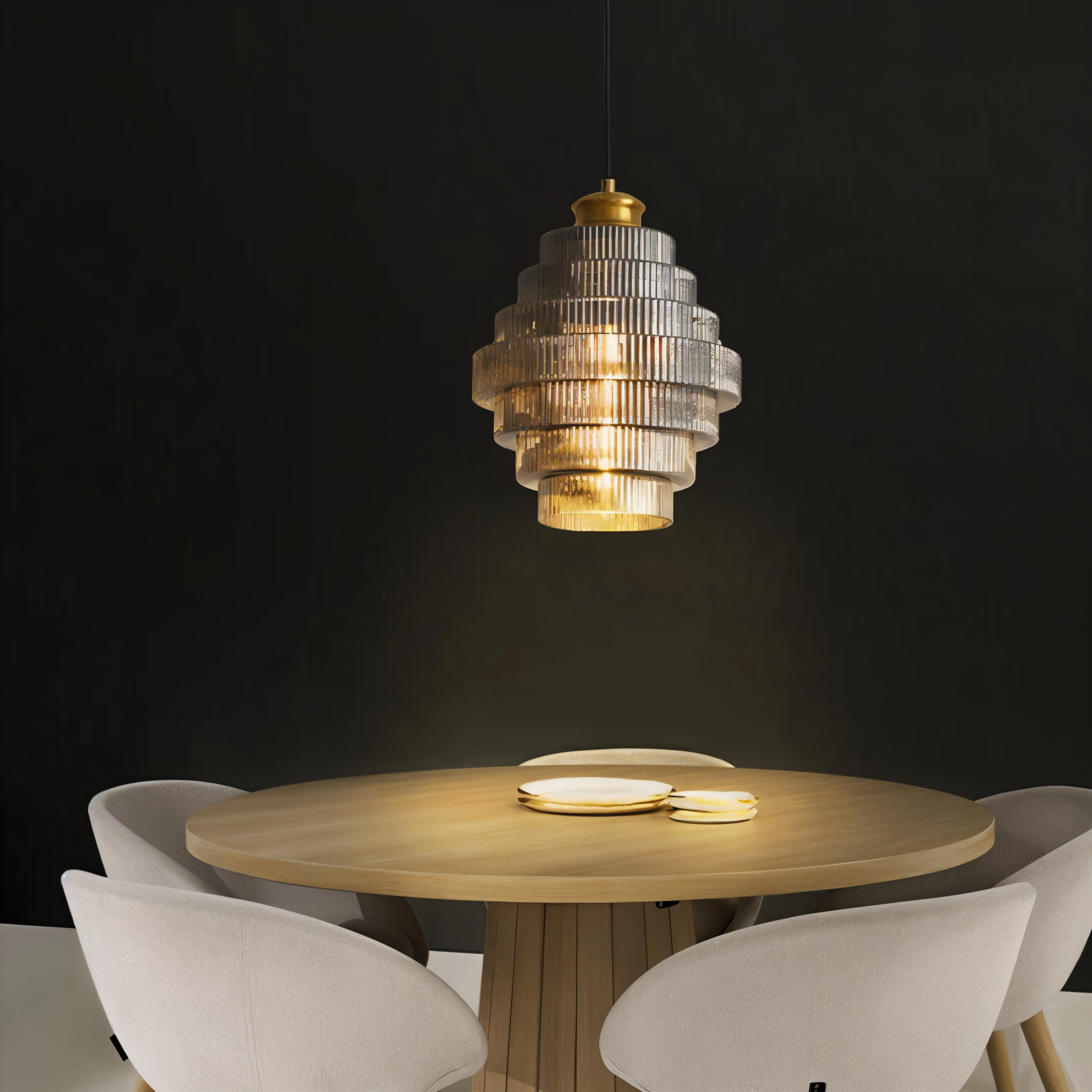 Pendellampe i glas og messing – retro lampe med lagdelt design