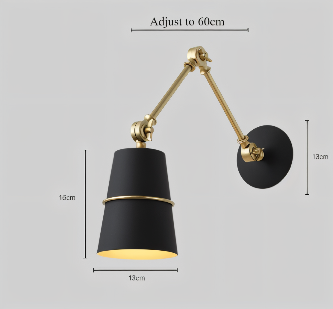 Væglampe med lang arm – justerbar retro lampe i sort eller hvid
