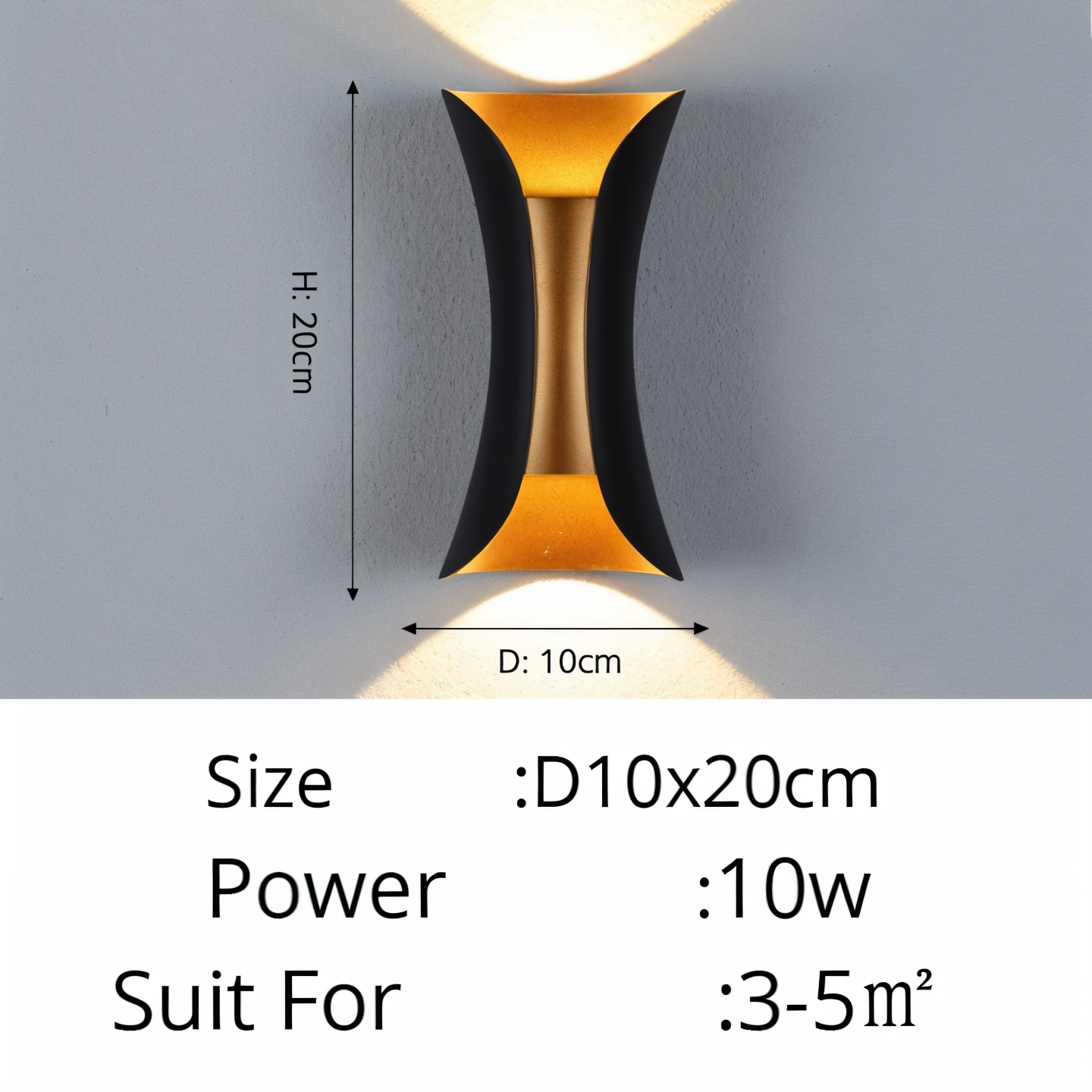 Udendørs væglampe op/ned – sort og guld LED lampe IP65