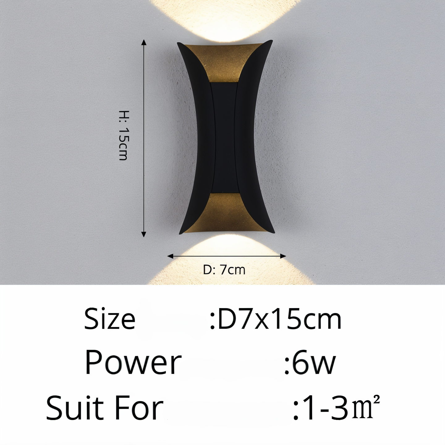 Udendørs væglampe op/ned – sort og guld LED lampe IP65