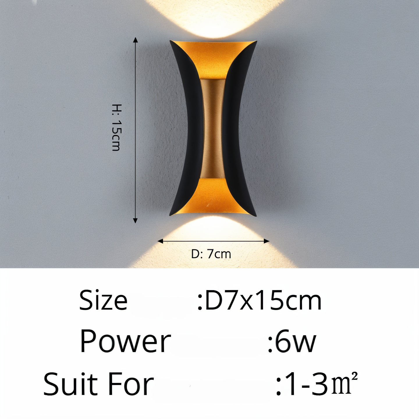 Udendørs væglampe op/ned – sort og guld LED lampe IP65