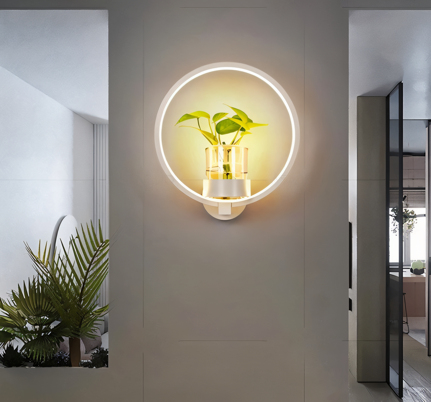 LumiGrow – Minimalistisk LED Væglampe med Integreret Planteholder