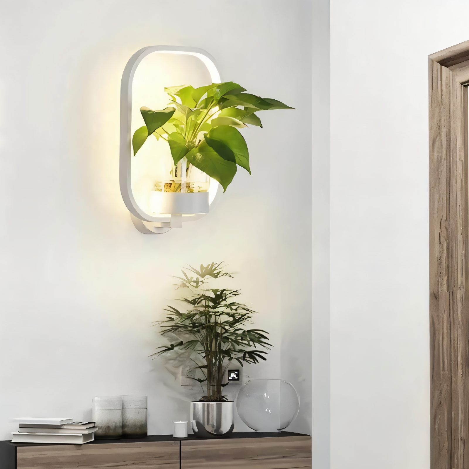 LumiGrow – Minimalistisk LED Væglampe med Integreret Planteholder