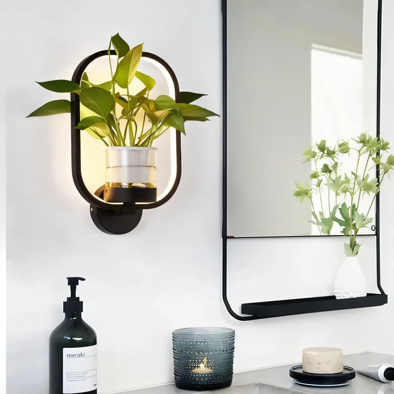 LumiGrow – Minimalistisk LED Væglampe med Integreret Planteholder