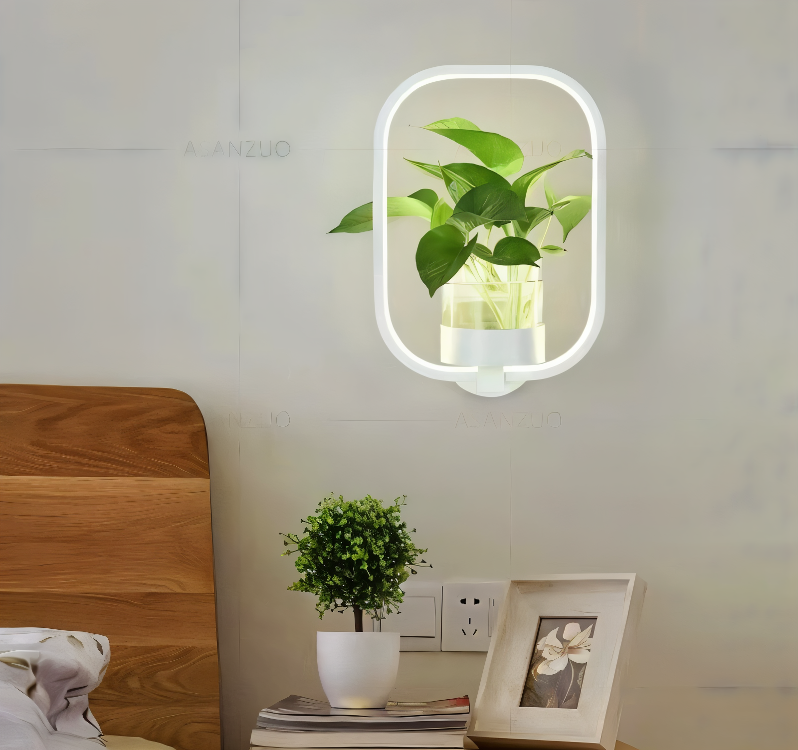 LumiGrow – Minimalistisk LED Væglampe med Integreret Planteholder