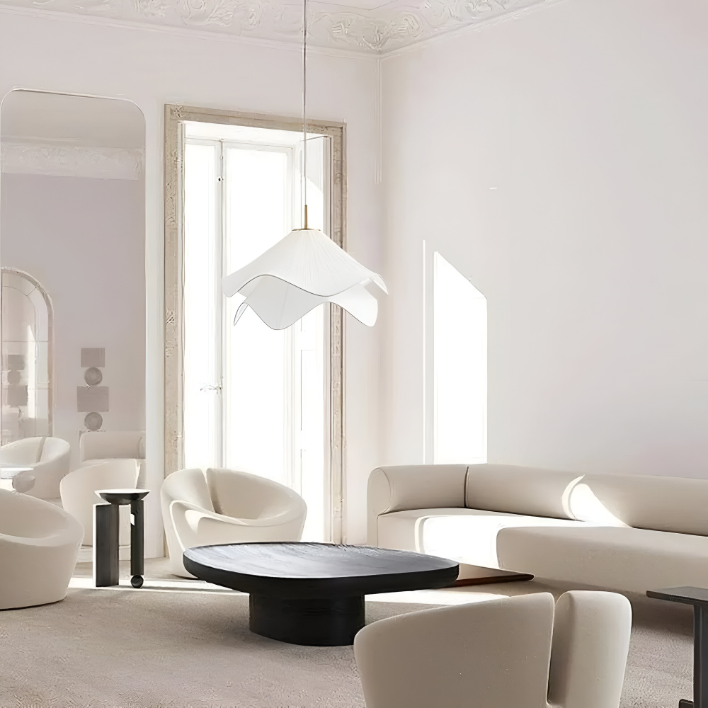 Japandi pendel lampe i blomsterformet stofdesign
