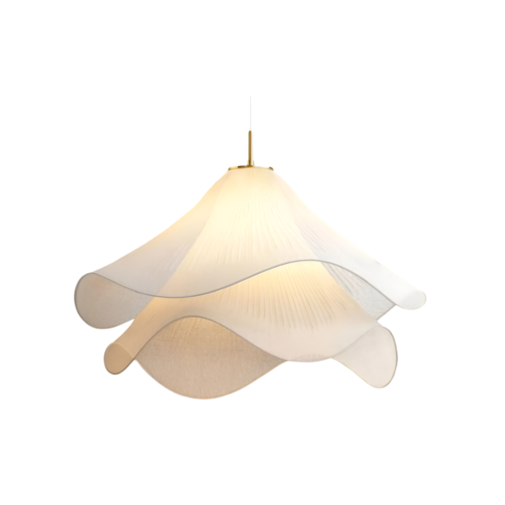 Japandi pendel lampe i blomsterformet stofdesign