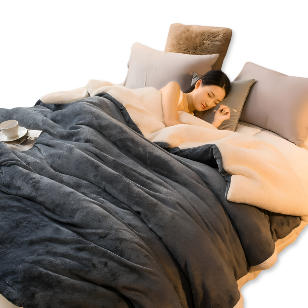 Dobbeltvendet vinterplaid i flannel og fleece