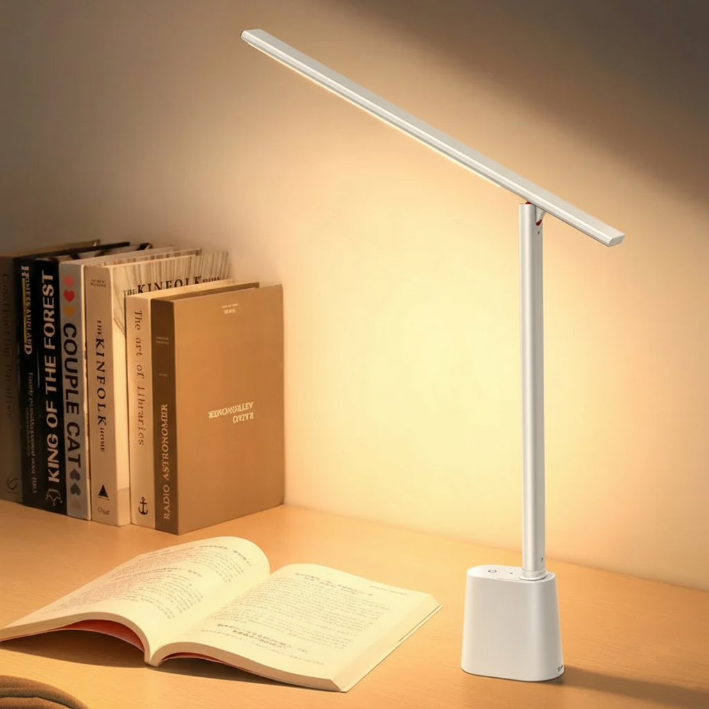 Dæmpbar LED skrivebordslampe – kompakt, foldbar og genopladelig
