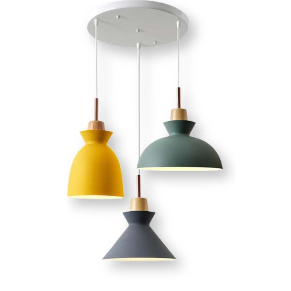 Farverig pendellampe i macaron design – moderne kuppelformet lampe