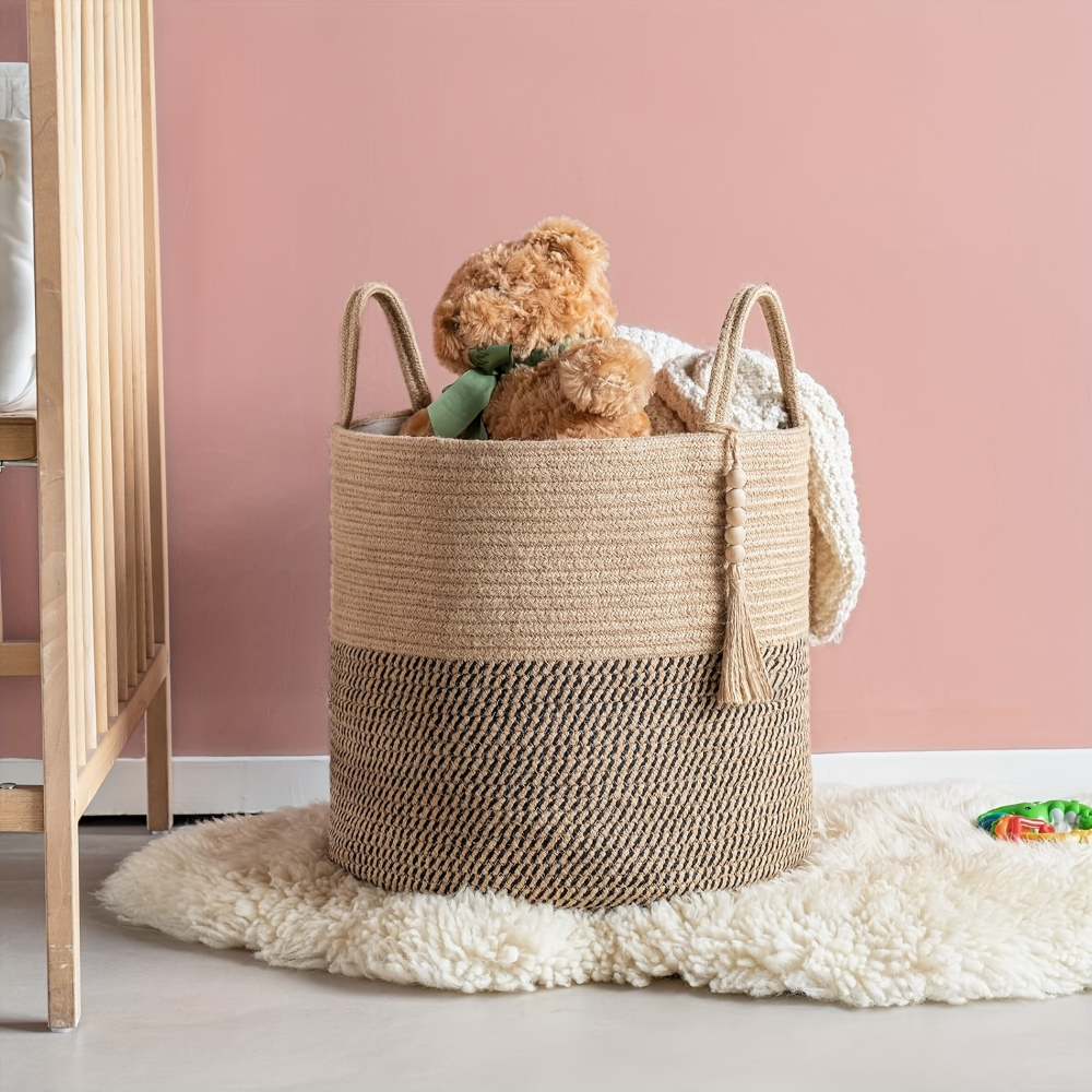 Makramé opbevaringskurv i bomuld med boho design