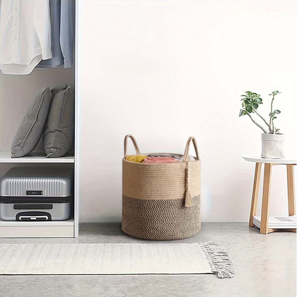 Makramé opbevaringskurv i bomuld med boho design
