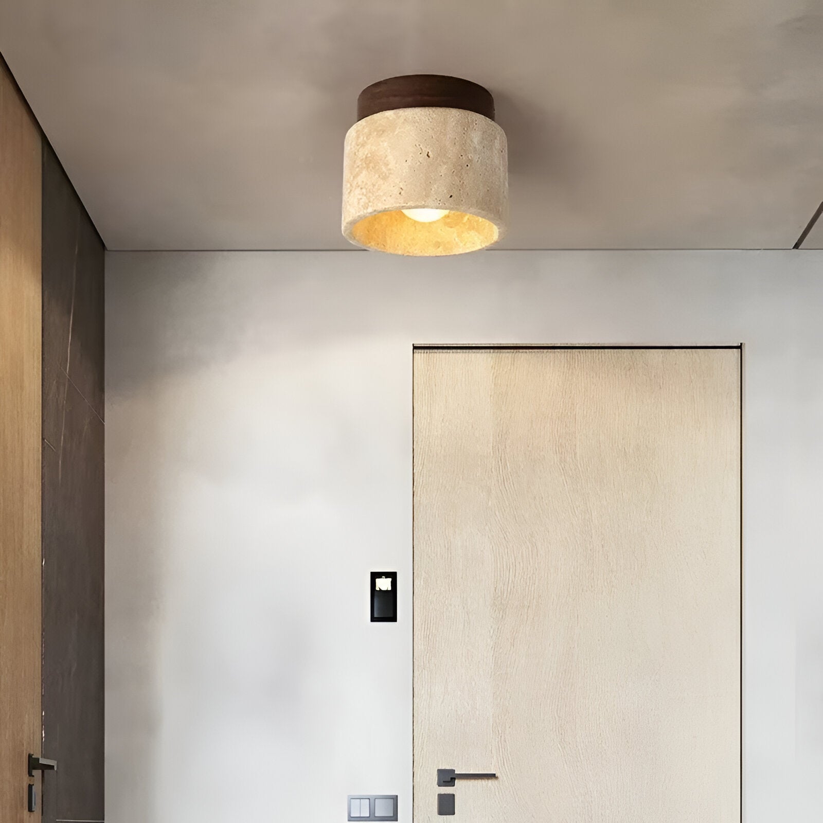 Spot loftlampe i travertin og træ – moderne indbygget spotlight