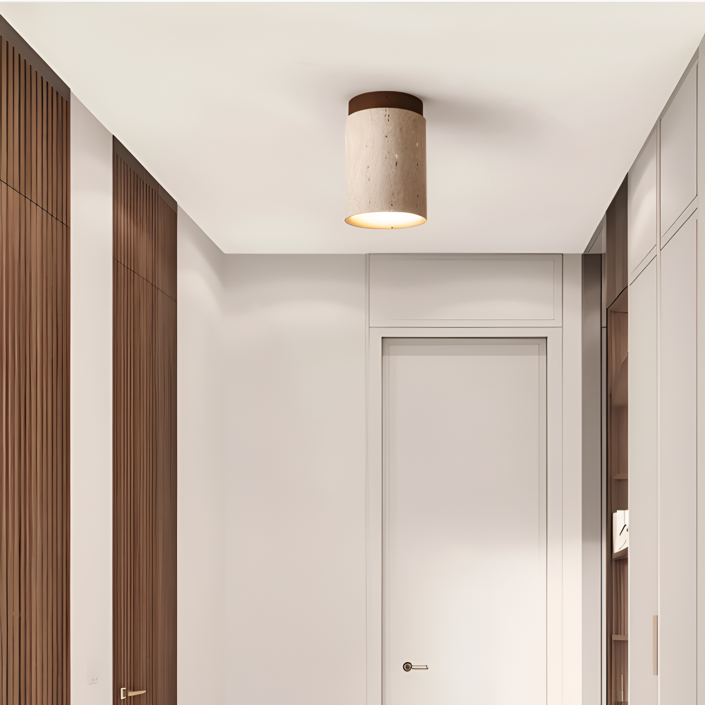 Spot loftlampe i travertin og træ – moderne indbygget spotlight