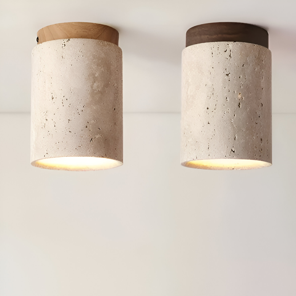 Spot loftlampe i travertin og træ – moderne indbygget spotlight
