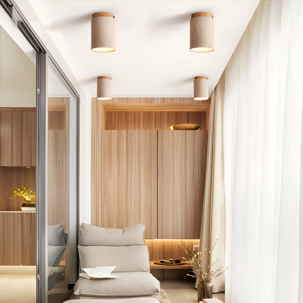 Spot loftlampe i travertin og træ – moderne indbygget spotlight
